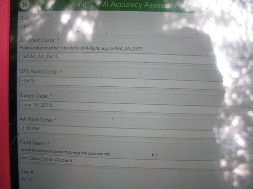 GRSM Accuracy Assessment. Plot Code: GRSM_AA_0615_1