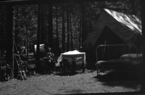 Jean Coolbaugh in Camp 14. Housekeeping, Yosemite Valley. Copied courtesy Mrs. Jean Coolbaugh Blasdale. Copied September 1983 by Michael Dixon.