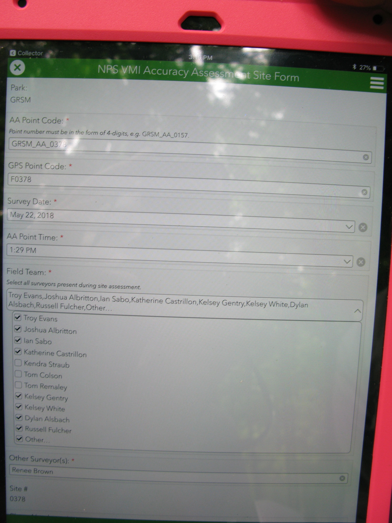 GRSM Accuracy Assessment. Plot Code: GRSM_AA_0378