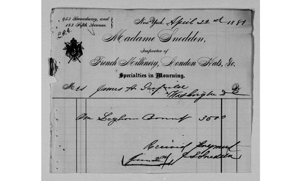 A handwritten receipt for the bonnet purchased April 22nd, 1881