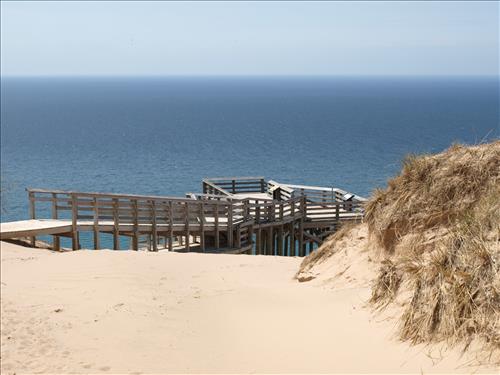 SLBE Pierce Stocking Scenic Drive - #9 Lake Michigan Overlook Platform from the top of the bluff
