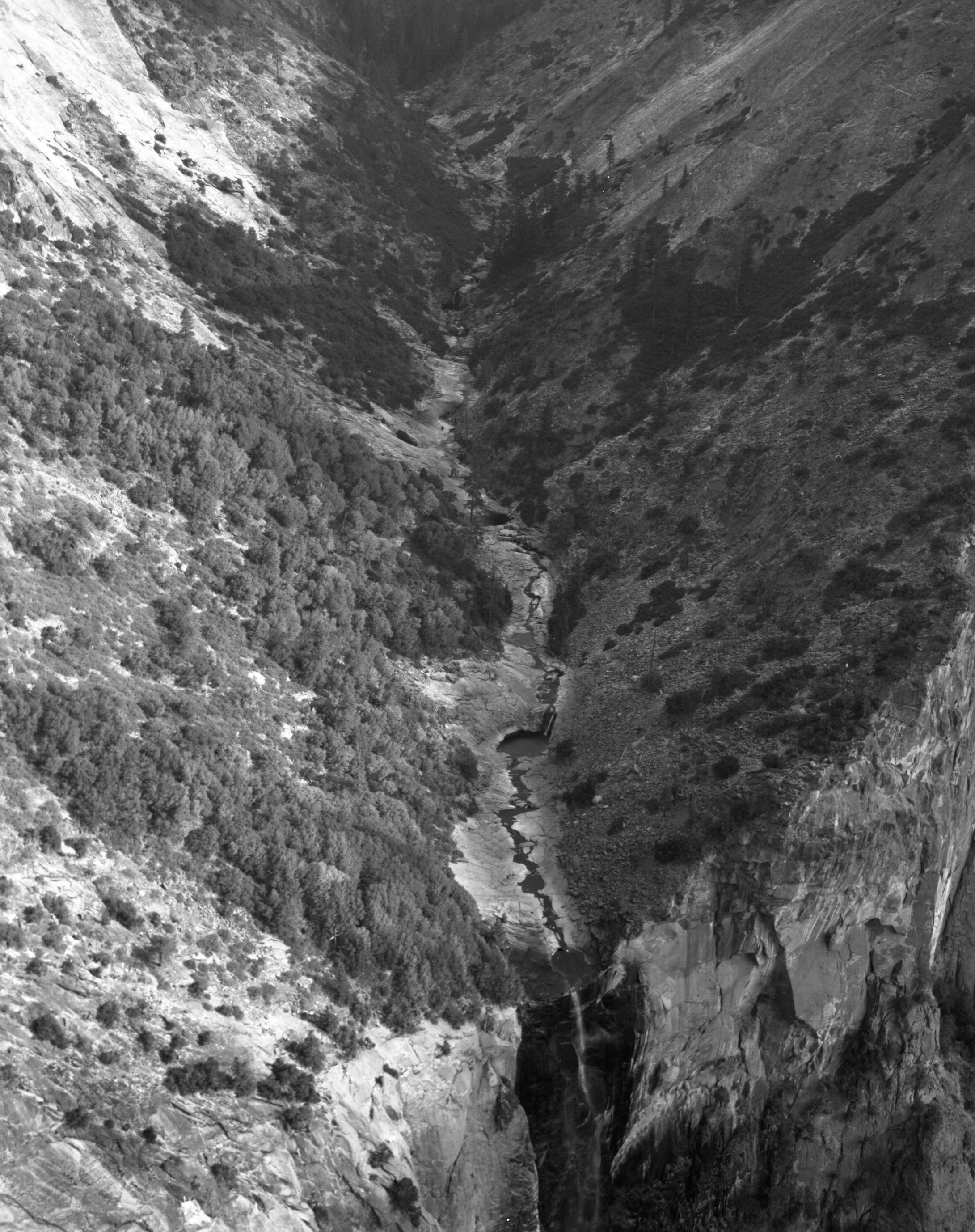 Aerial view of Bridalveil Creek just above the fall.