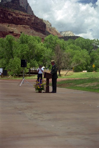 Color Photos of the official launch of the Zion shuttle system- same day as the new visitor center opening.
