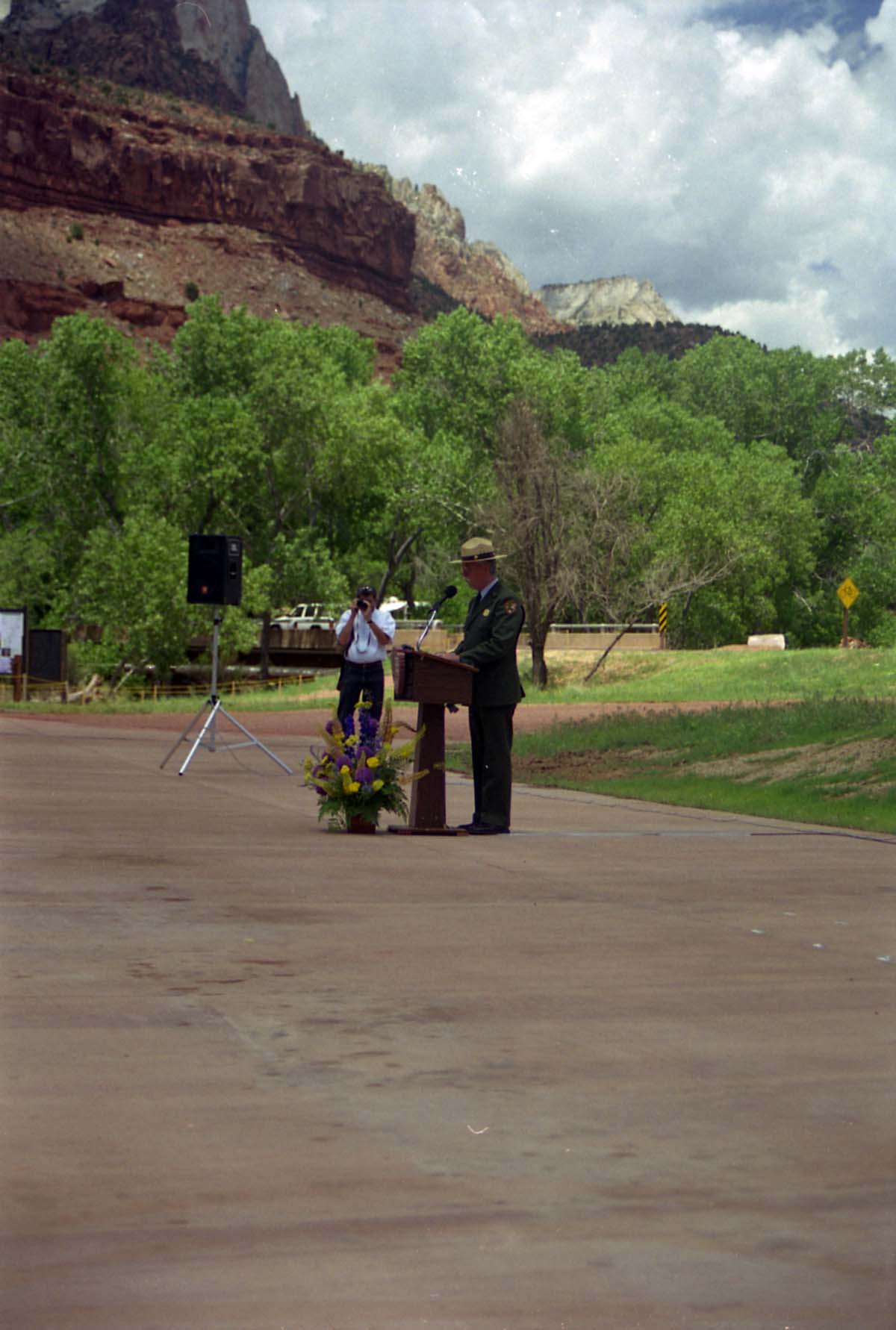 Color Photos of the official launch of the Zion shuttle system- same day as the new visitor center opening.