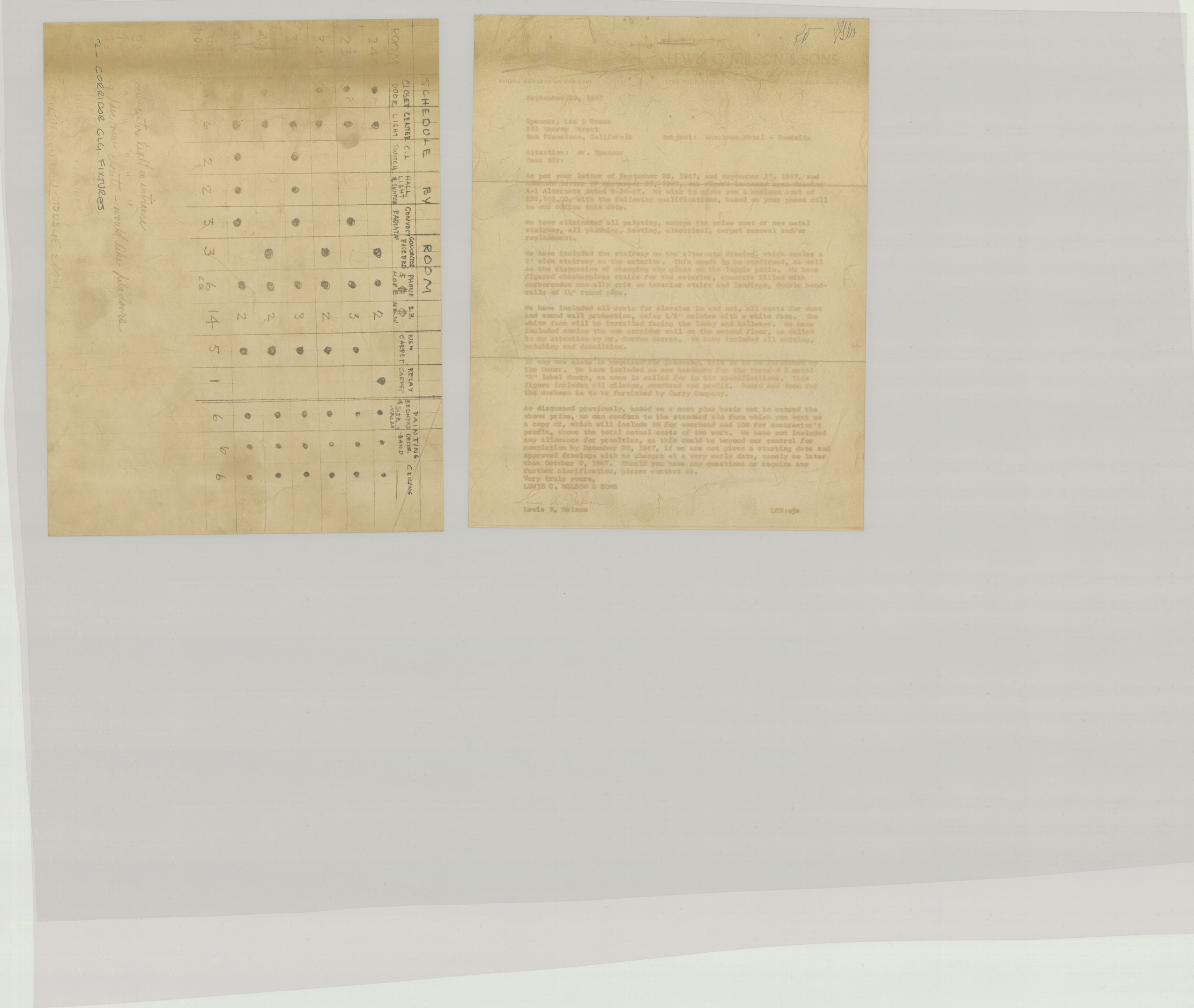 Schedule by Room; Letter- Nelson to Busse