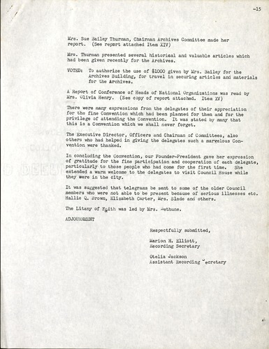 National Council of Negro Women, Meeting Minutes