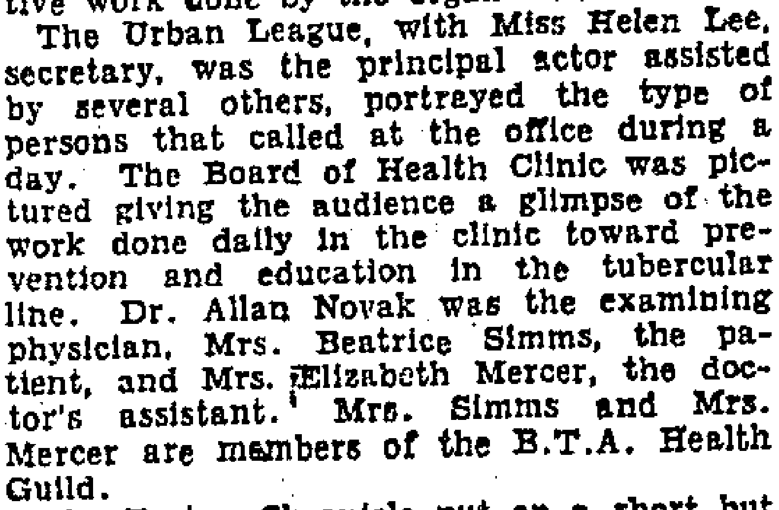 Selection from an article about the Boston Urban League's health clinic.