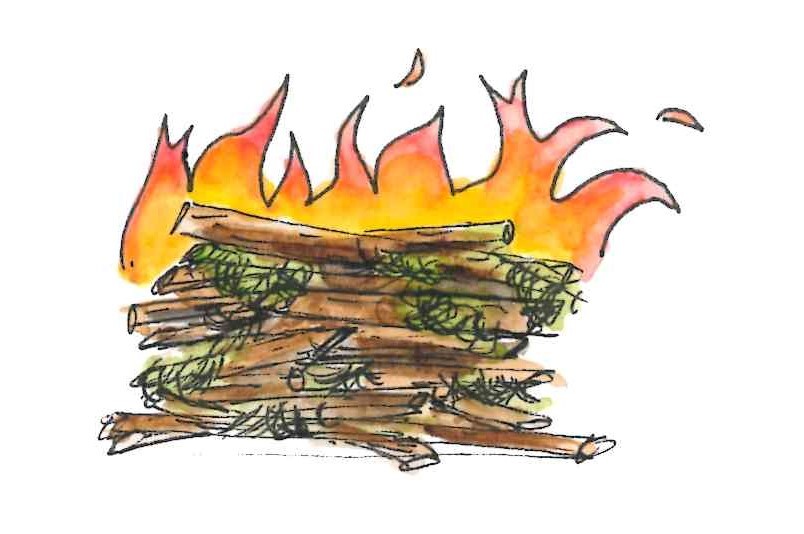 An illustration showing a slash pile burning. 