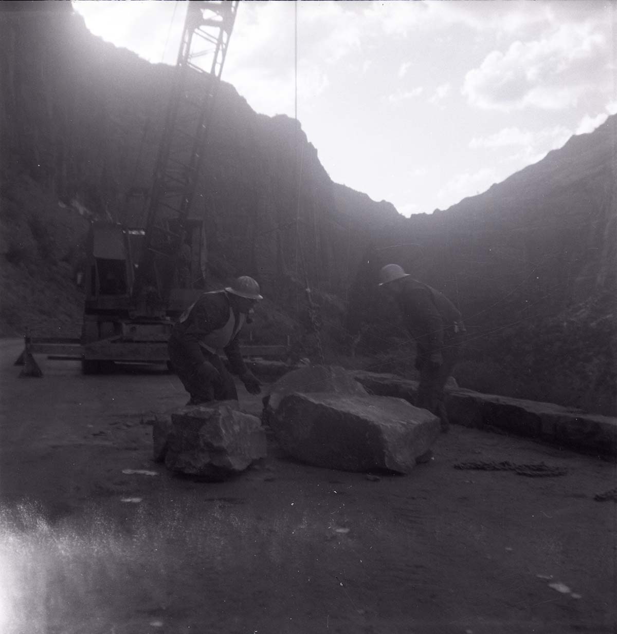 BW Photo of a rock slide along State Route 9 (SR-9).