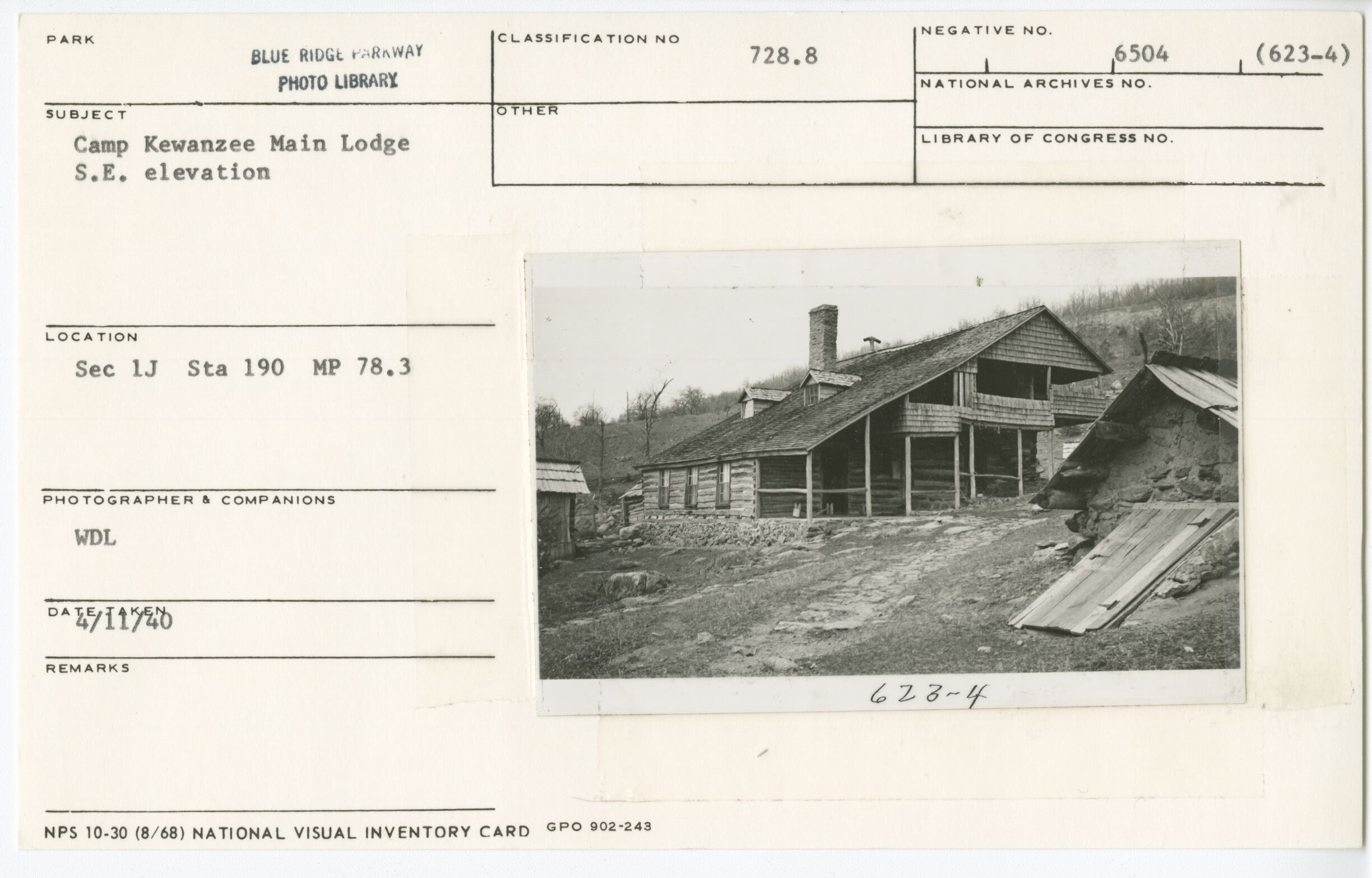 Camp Kewanzee Main Lodge, southeast elevation