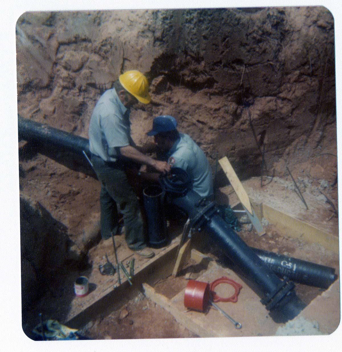 Workers during the construction of the Springdale water pipeline.