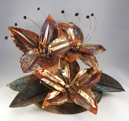 copper sculpture of azalea