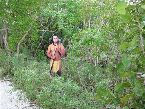 Cutout exhibits of 16th century explorers and Native Americans on the nature trail at De Soto National Memorial in Dec. 2004
