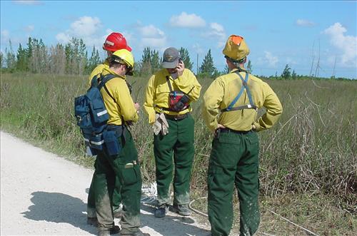 Firefighters on prescribed burns in Everglades NP 2002