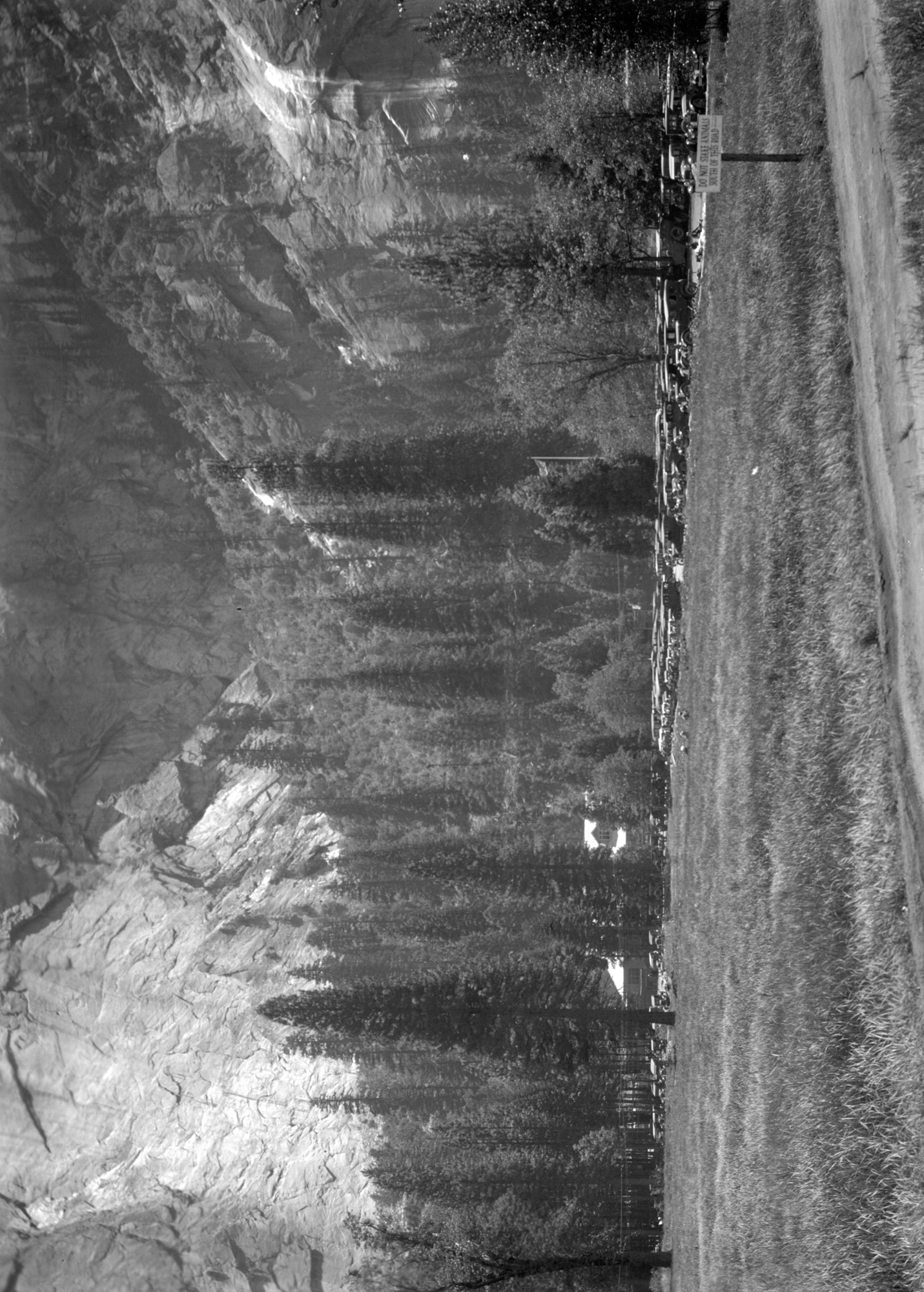 Cars parked on west side of Stoneman Meadow Camp Curry in the distance.