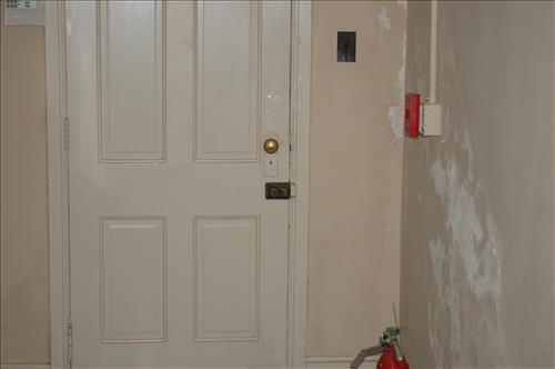 Water infiltration and damage to walls and floor of the Petersen House