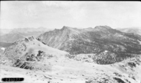  looking down Rattlesnake Creek Canyon from Franklin Pass, Remarks: to go with negative No. 1357, Glaciated Canyons, subalpine Forest Plant Community, Left panel of a two panel panorama. SEKI Historic Image