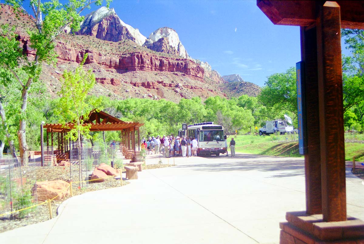 Color Photos of the official launch of the Zion shuttle system- same day as the new visitor center opening.