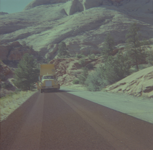 Construction vehicle during chipsealing of Zion roads.