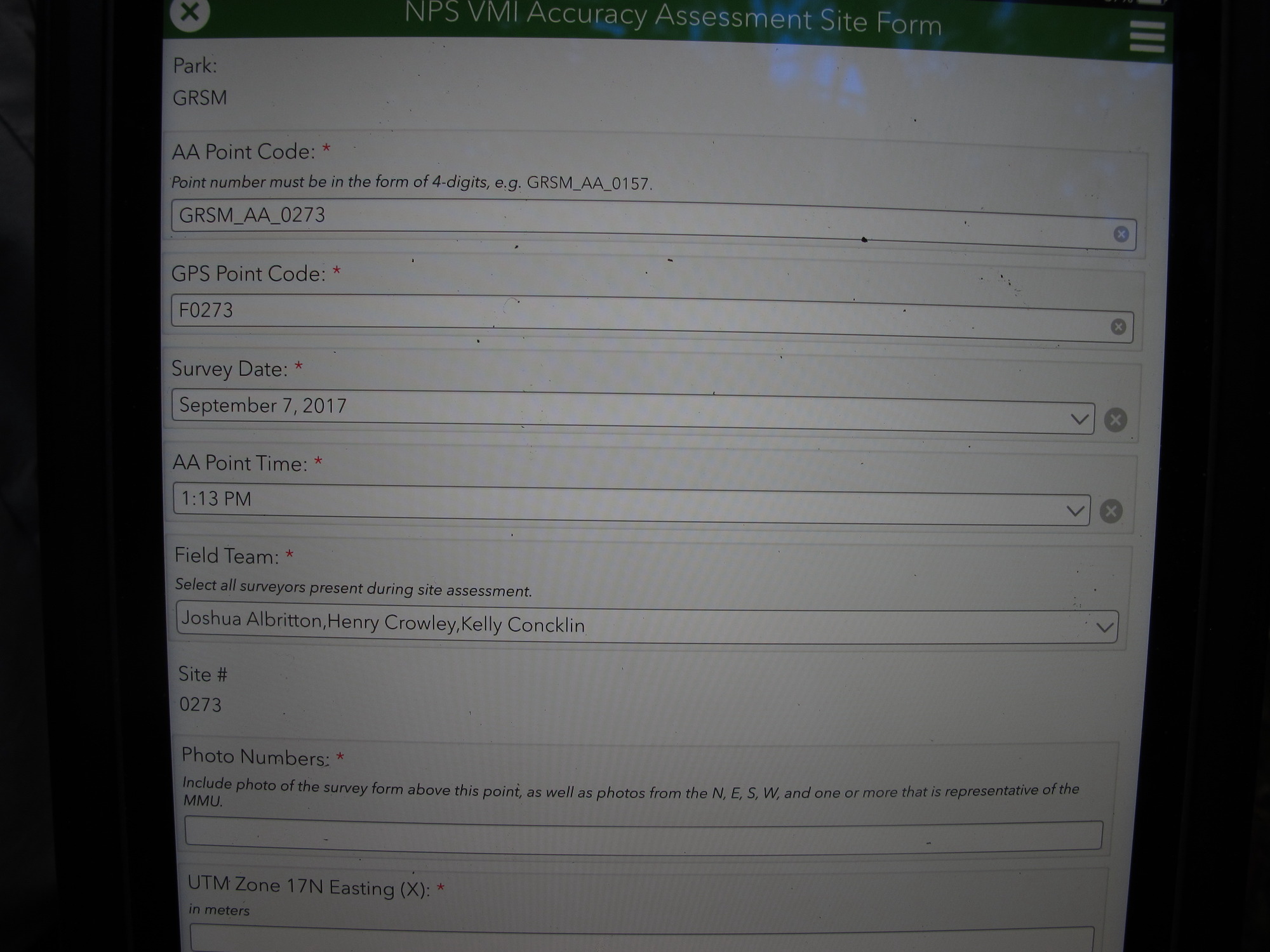 GRSM Accuracy Assessment. Plot Code: GRSM_AA_0273_1