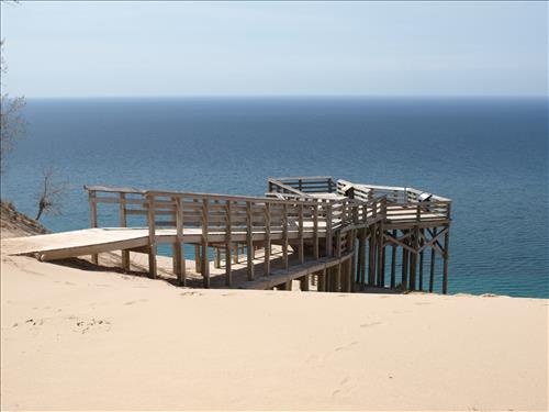 SLBE Pierce Stocking Scenic Drive - #9 Lake Michigan Overlook Platform from the top of the bluff