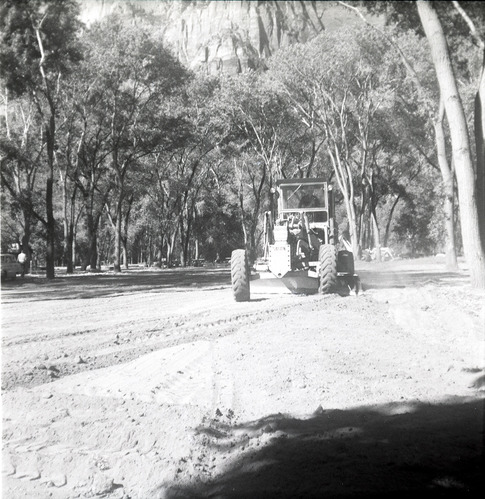 Tractor during construction for the Grotto parking area.