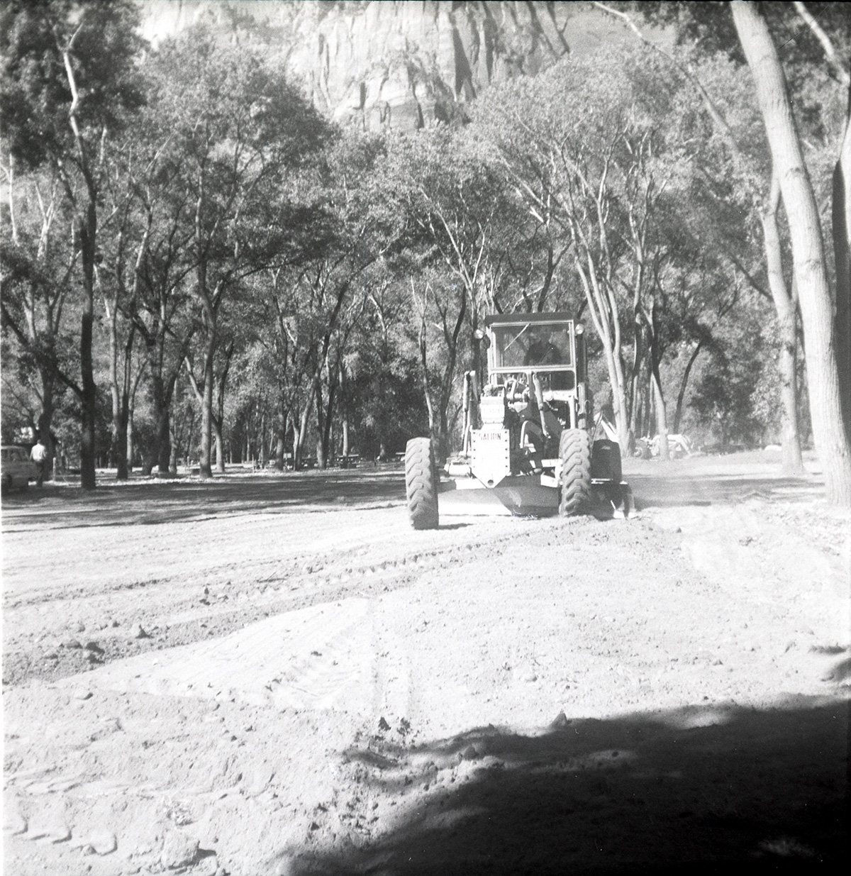 Tractor during construction for the Grotto parking area.