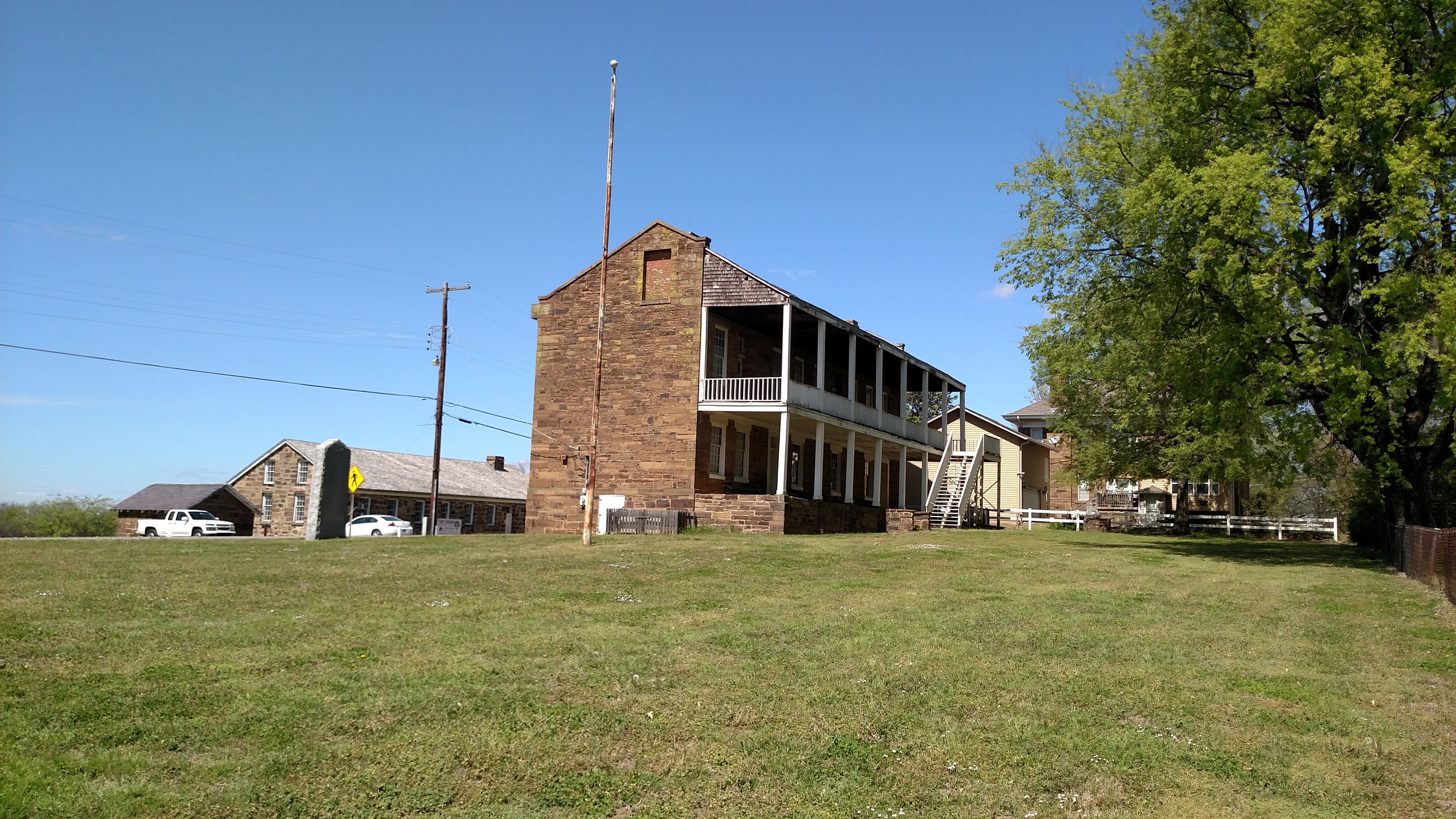 A view from the grounds of the Fort Gibson Historic Site Barracks in Fort Gibson, Oklahoma