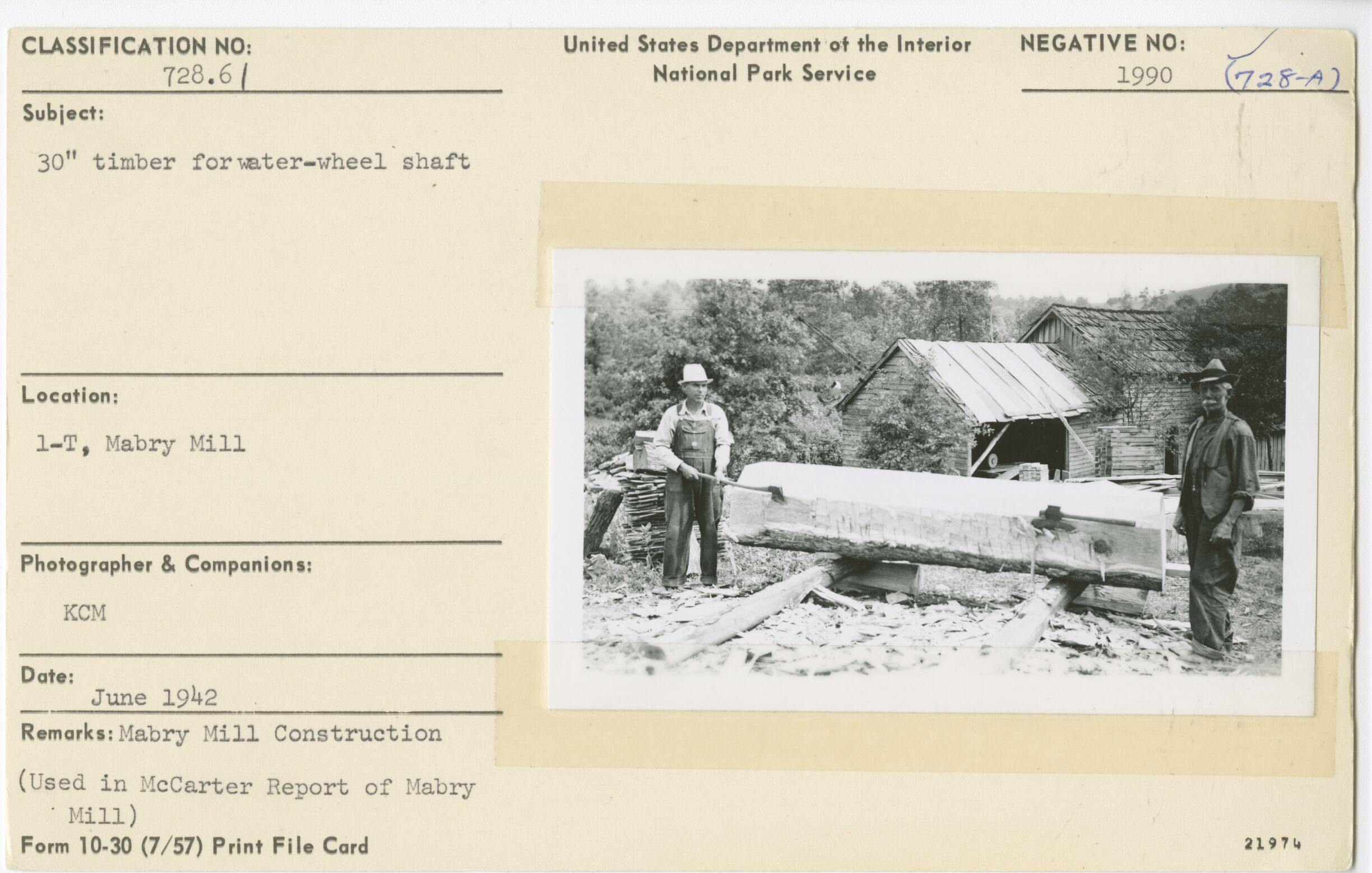 30" timber for Mabry Mill water-wheel shaft