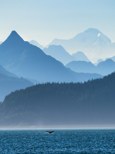 Mountains with a whale tail out of water