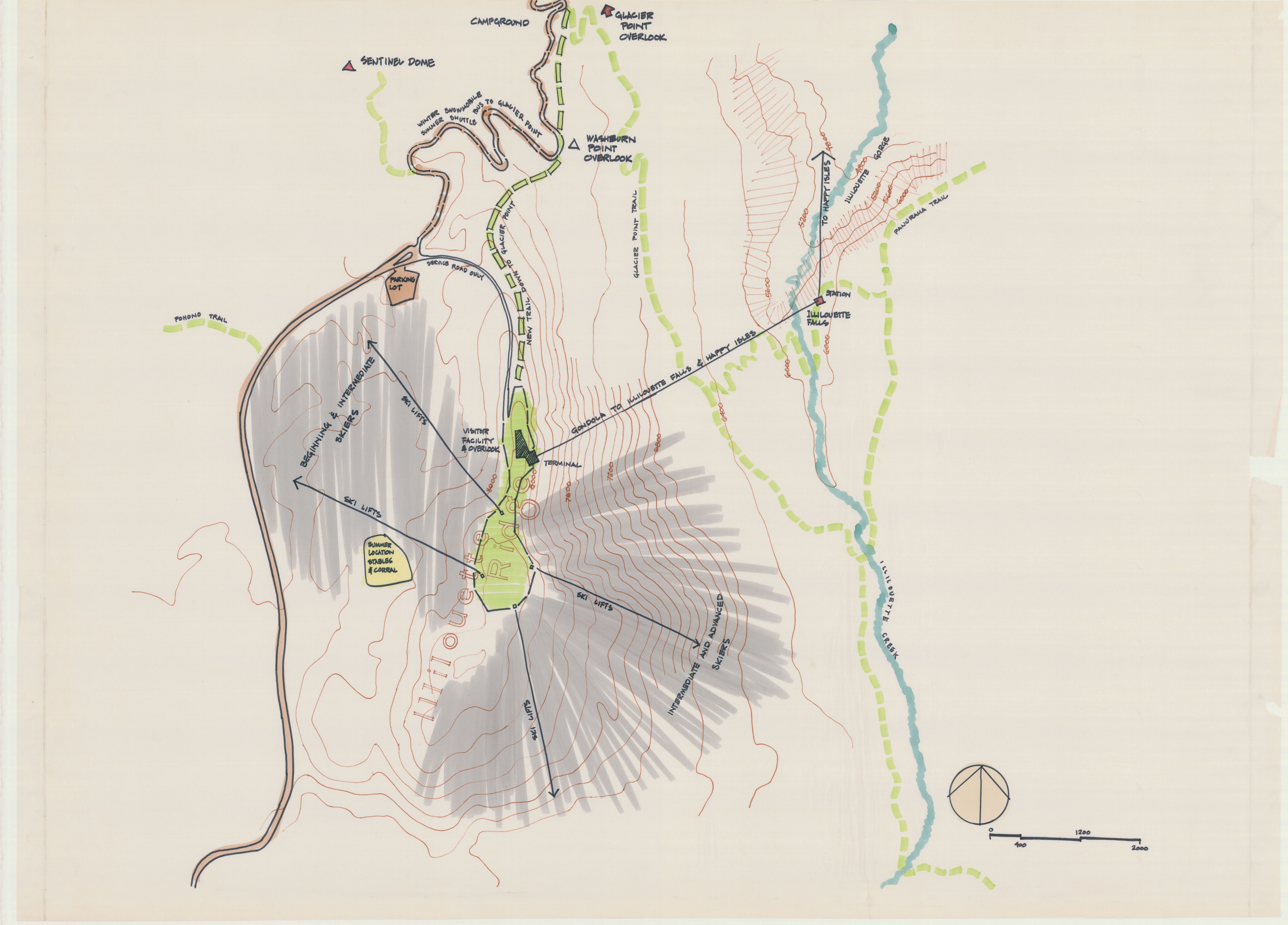 Map of tram lifts, shuttles, and trails with additional details