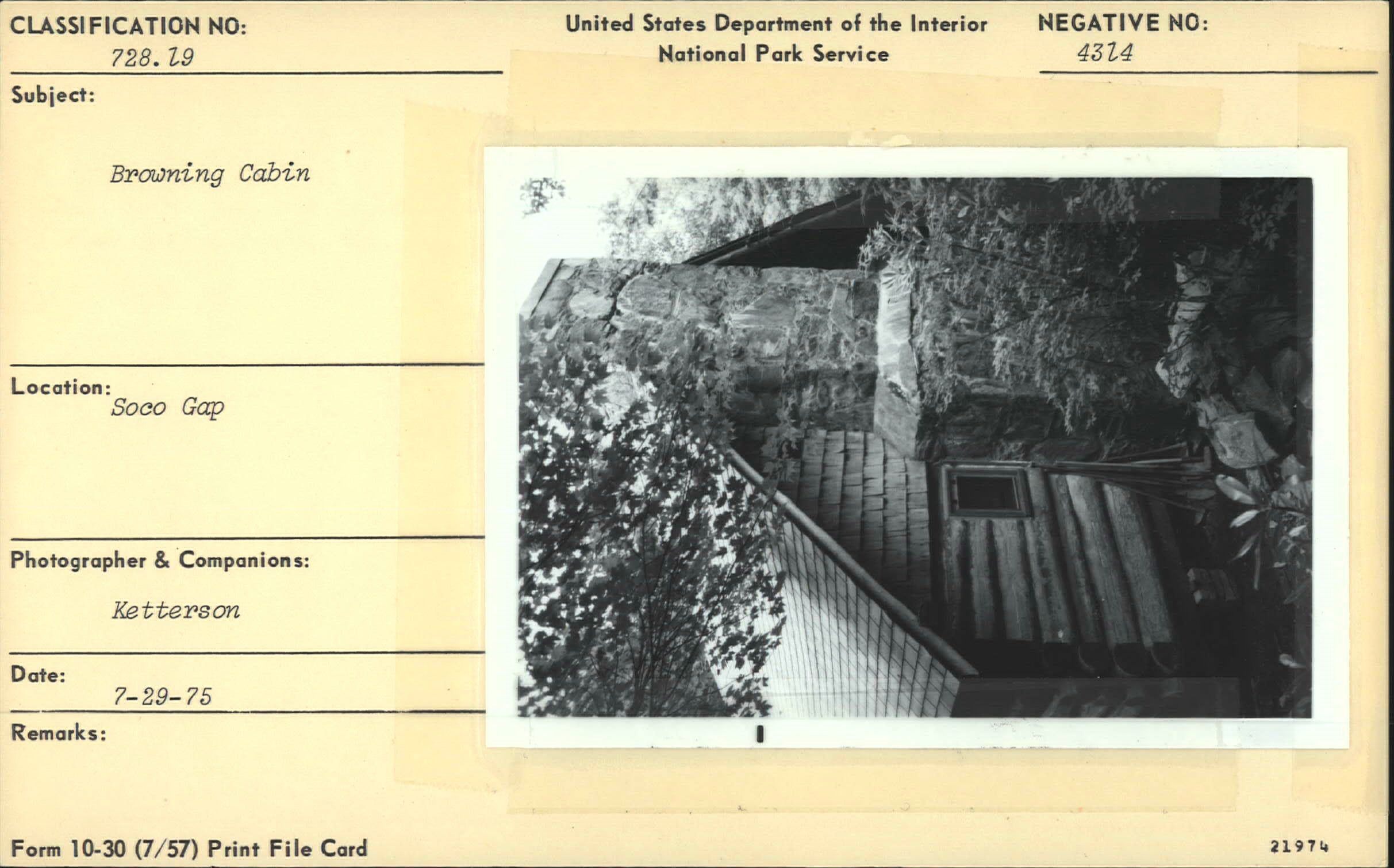 Browning Cabin showing roof