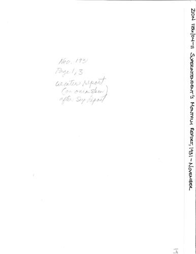 ZION 5087 Superintendents Monthly Report 1931 11