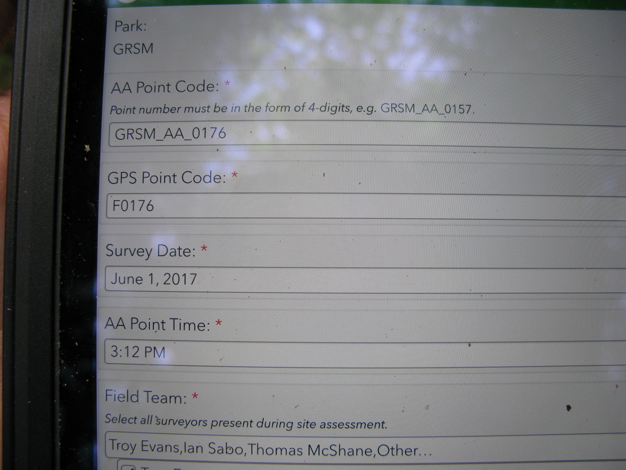 GRSM Accuracy Assessment. Plot Code: GRSM_AA_0176_1