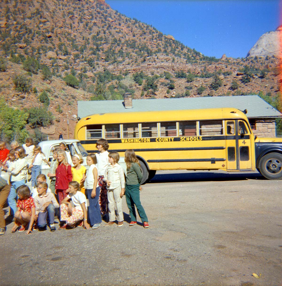 Elementary school group during the 'Litter School' held at the maintenance yard.