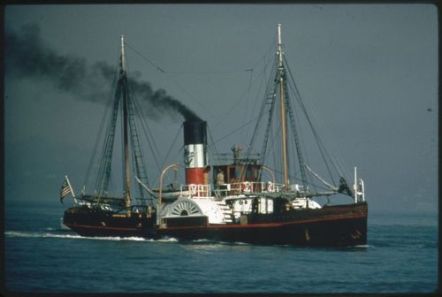 Eppleton Hall (built 1914; tugboat) arriving in San Francisco from Newcastle, England, March 24, 1970