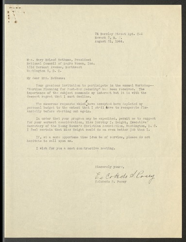 National Council of Negro Women correspondence, March - September 1944