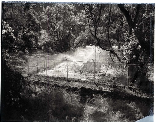 Reconstruction of Birch Creek sewage spray field for Zion Lodge with spray field in operation and fence surrounding it.