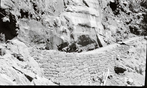 Narrows Trail construction- view of cement and rubble masonry wall at station 30-60.