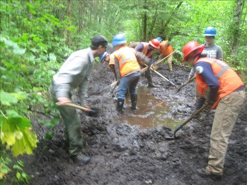 Completed section of 3.67 mile turnpike in Klondike Gold Rush National Historic Park on the Chilkoot Trail in September 2011