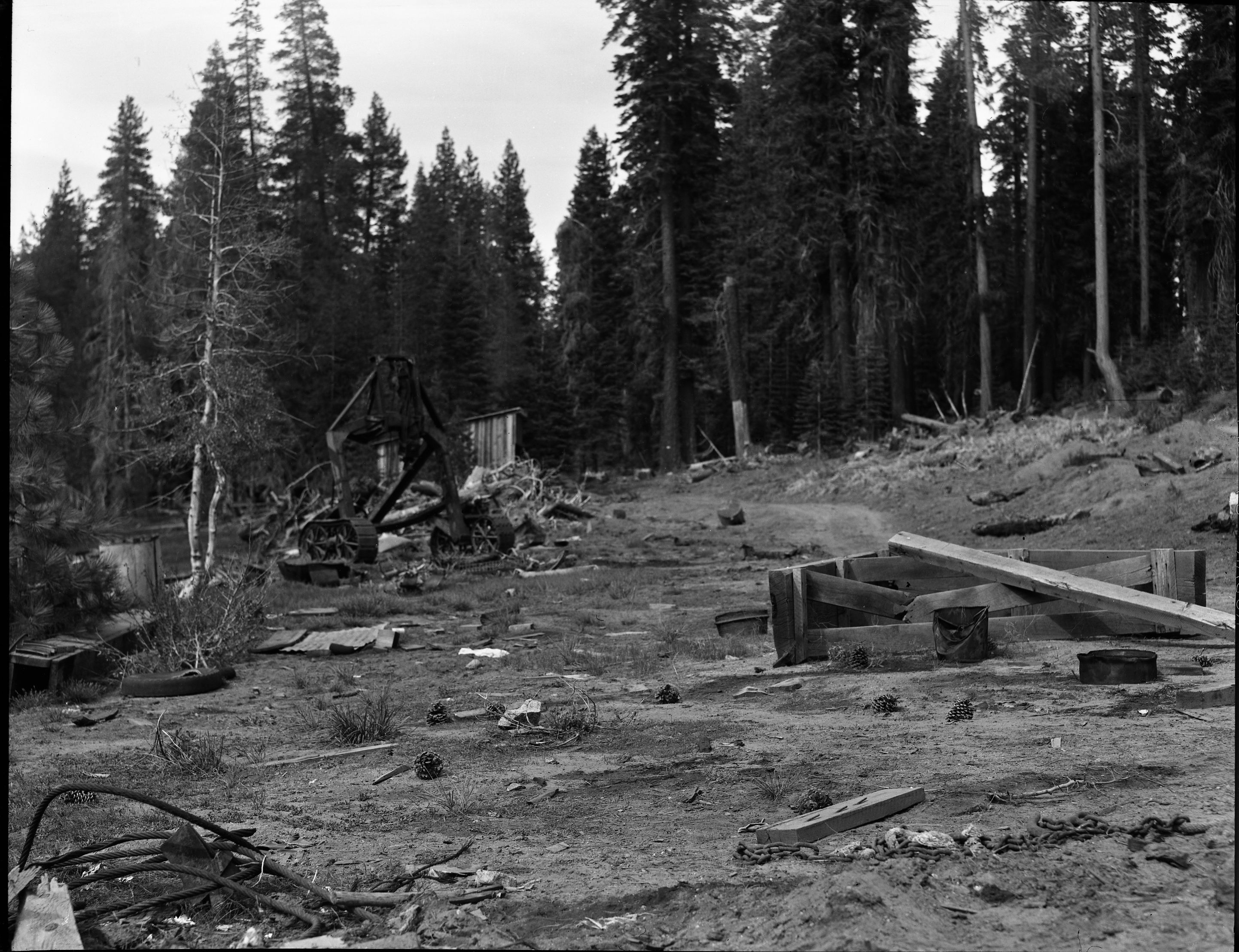 Debris and equipment near Aspen Valley Lodge, Yosemite National Park.