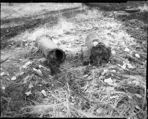 Oak Creek sewer system: two sections of plugged sewer pipe from old system.