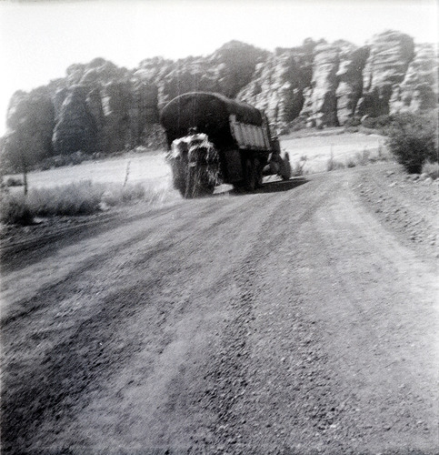 Construction vehicle during chipsealing of Kolob Canyon Road.