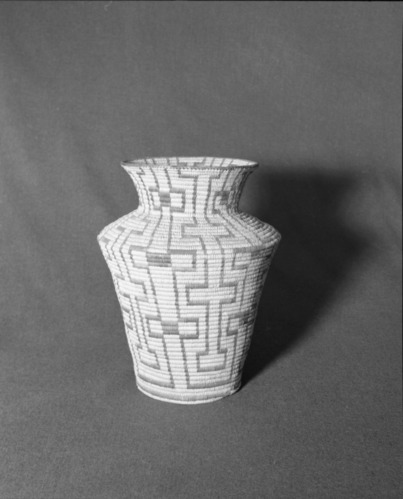 Marie Rozier Collection, Catalog No. 73. Object: Pima basket. Dimensions: 15 x 10 1/2". Materials: devil's cloth, willow, cattail. Technology: ---. Collection History: Alice Reade Collection. Photographed by Michael Dixon, Dec. 1982. Catalogued by Craig Bates and Barbara Beroza. Yosemite Collections, National Park Service.