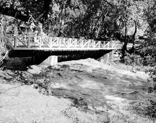 High water at bridge near Watchman residence area. This was called the Great Flood of September that claimed 5 lives in the Narrows.