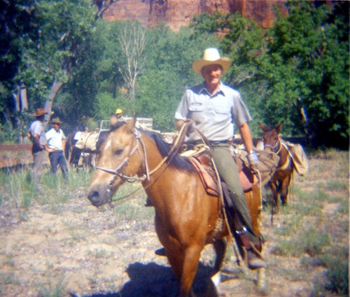 Horse pack-train heading for the East Rim for trail maintenance work.