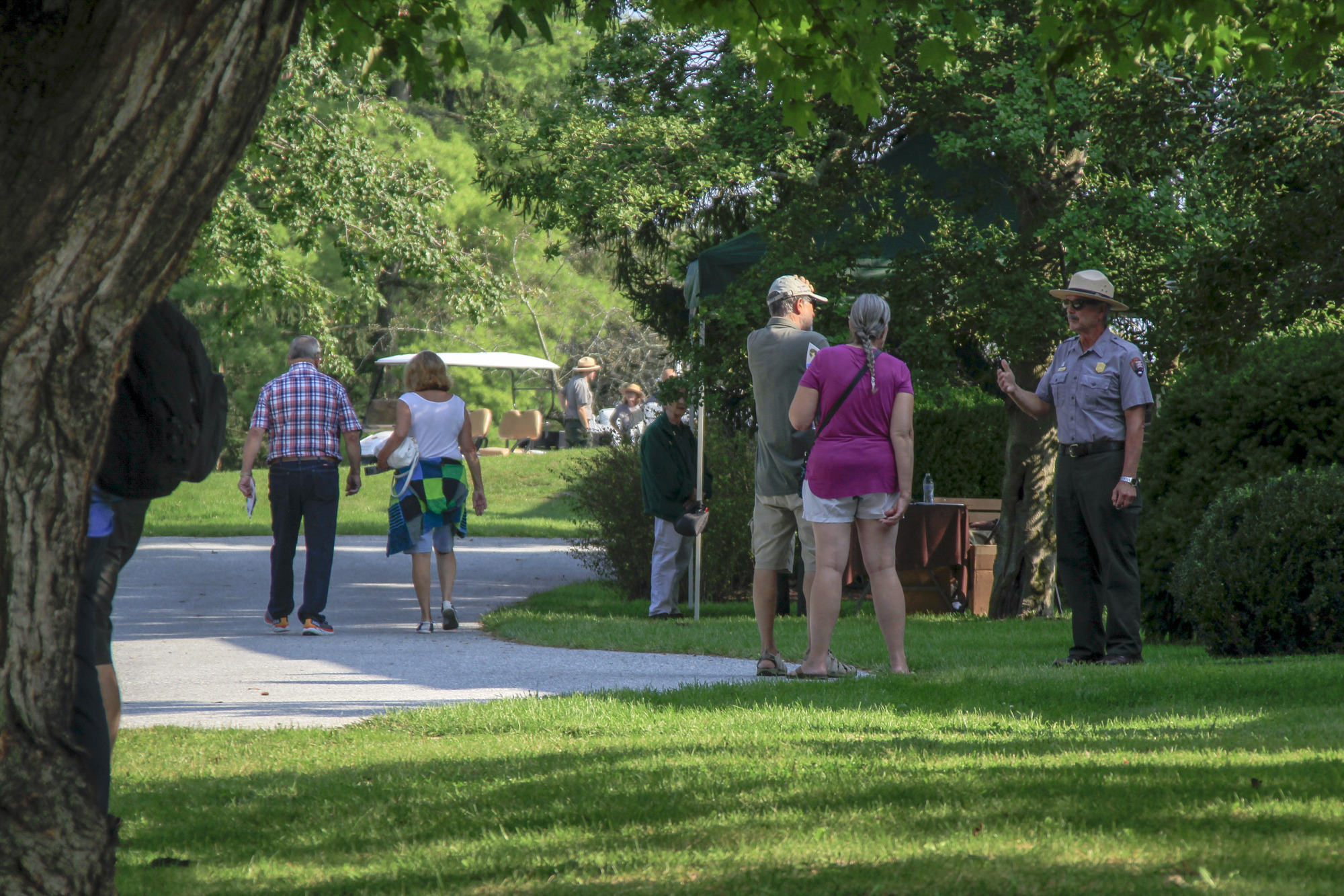 Park staff directing visitors around the Eisenhower National Historic Site property.
