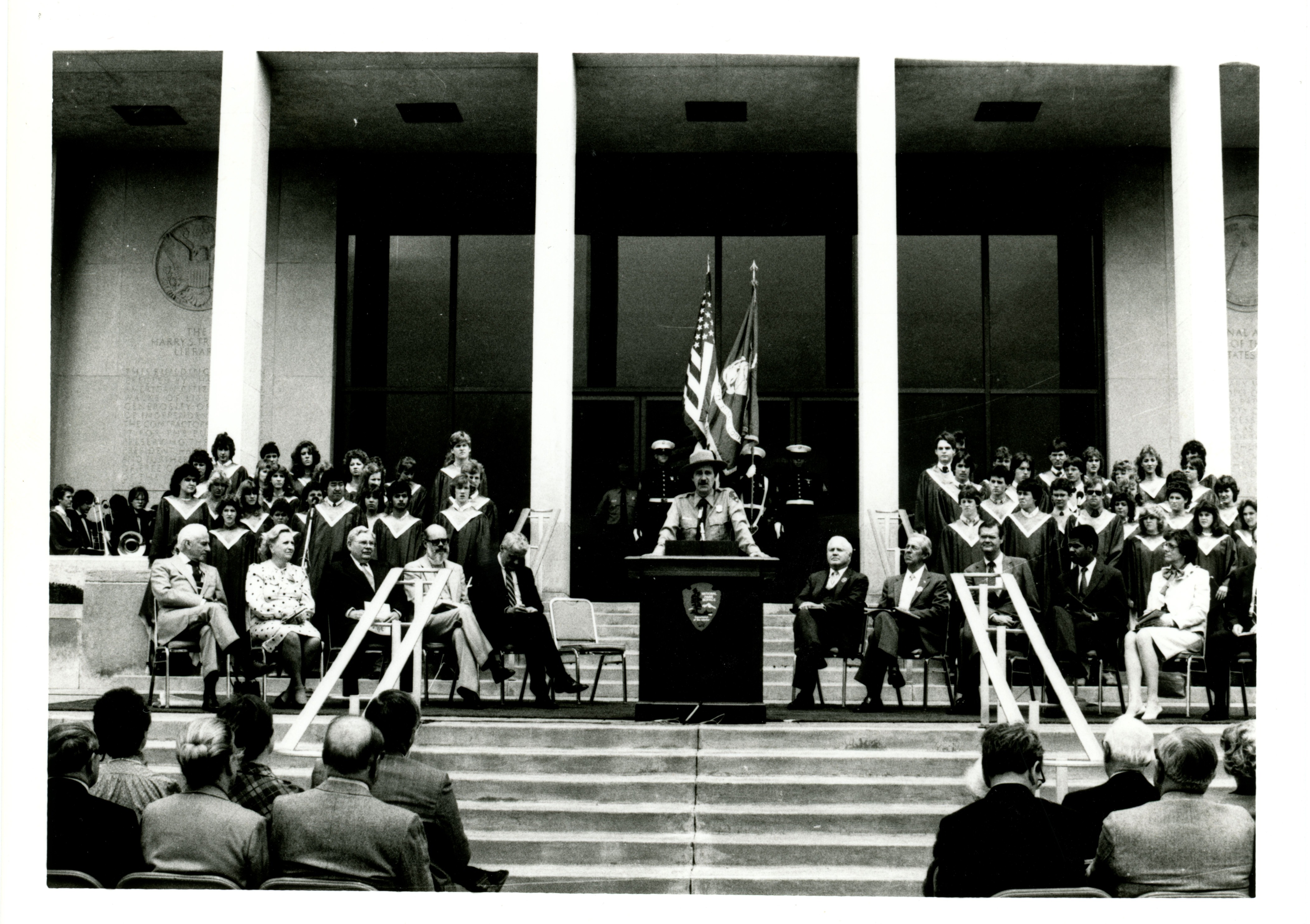 Black and white photos of HSTR dedication HST library and HST home