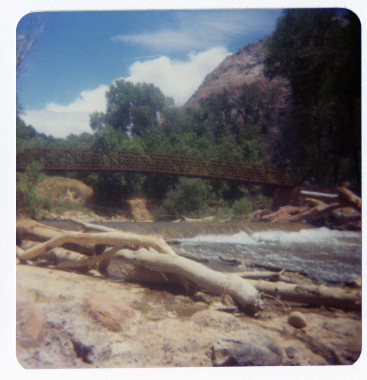 The Zion Lodge footbridge during emplacement.