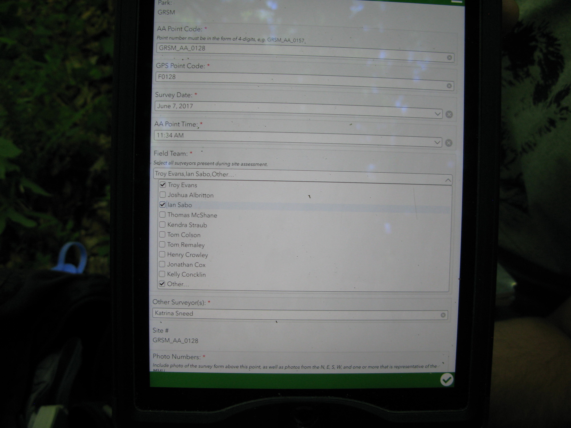 GRSM Accuracy Assessment. Plot Code: GRSM_AA_0128_1